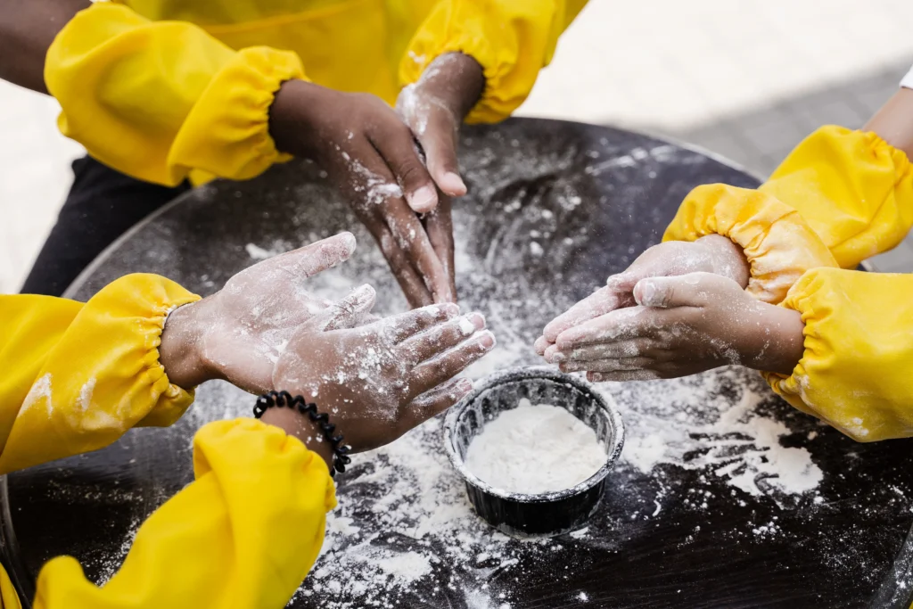 Amazing oobleck recipe showing slime-like non-Newtonian fluid made from cornstarch and water in a bowl