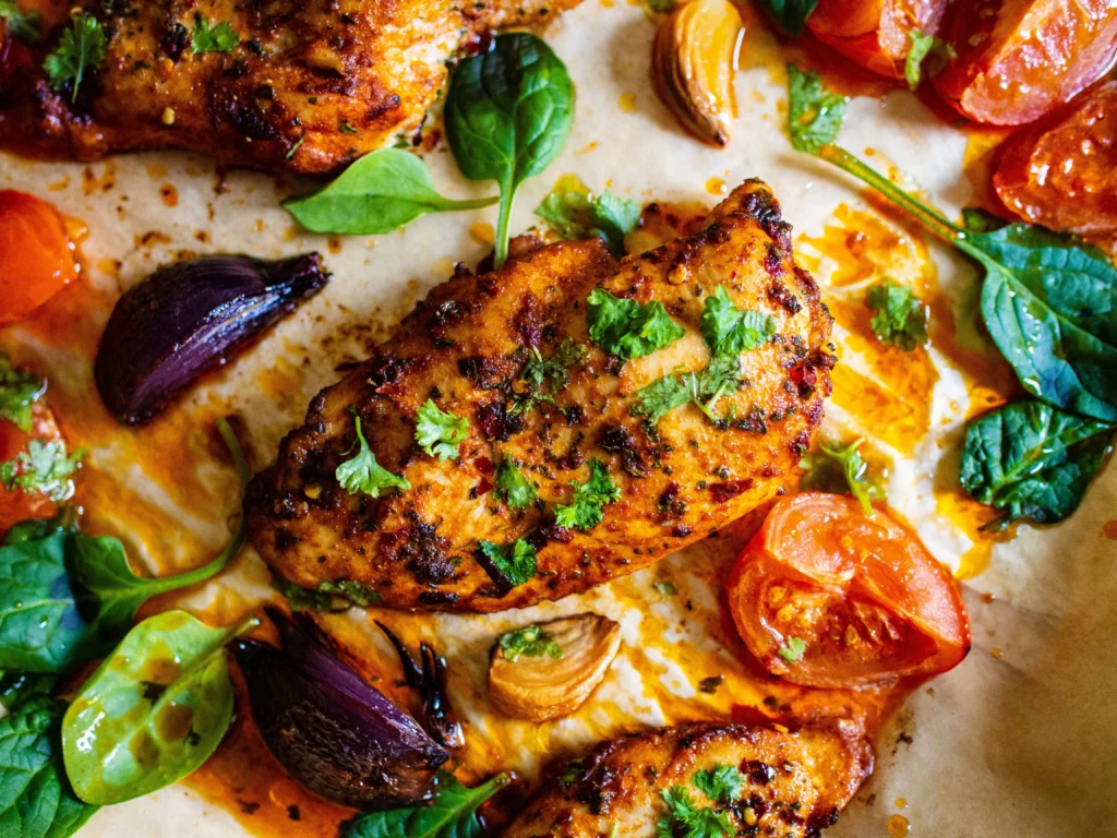 Grilled smoky chipotle chicken glazed with spicy sauce, served with fresh herbs and a charred, flavorful finish.