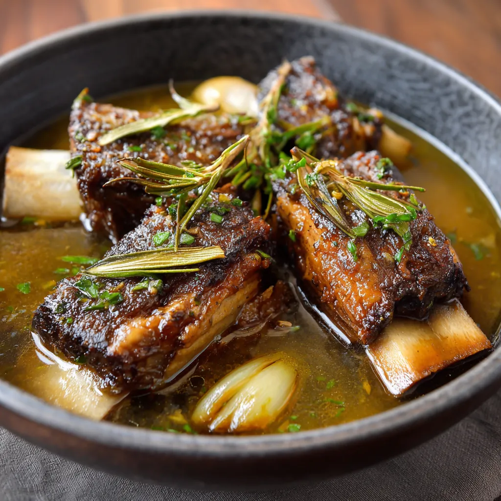 Slow-cooked simple beef ribs served tender and juicy with rich homemade sauce on a plate