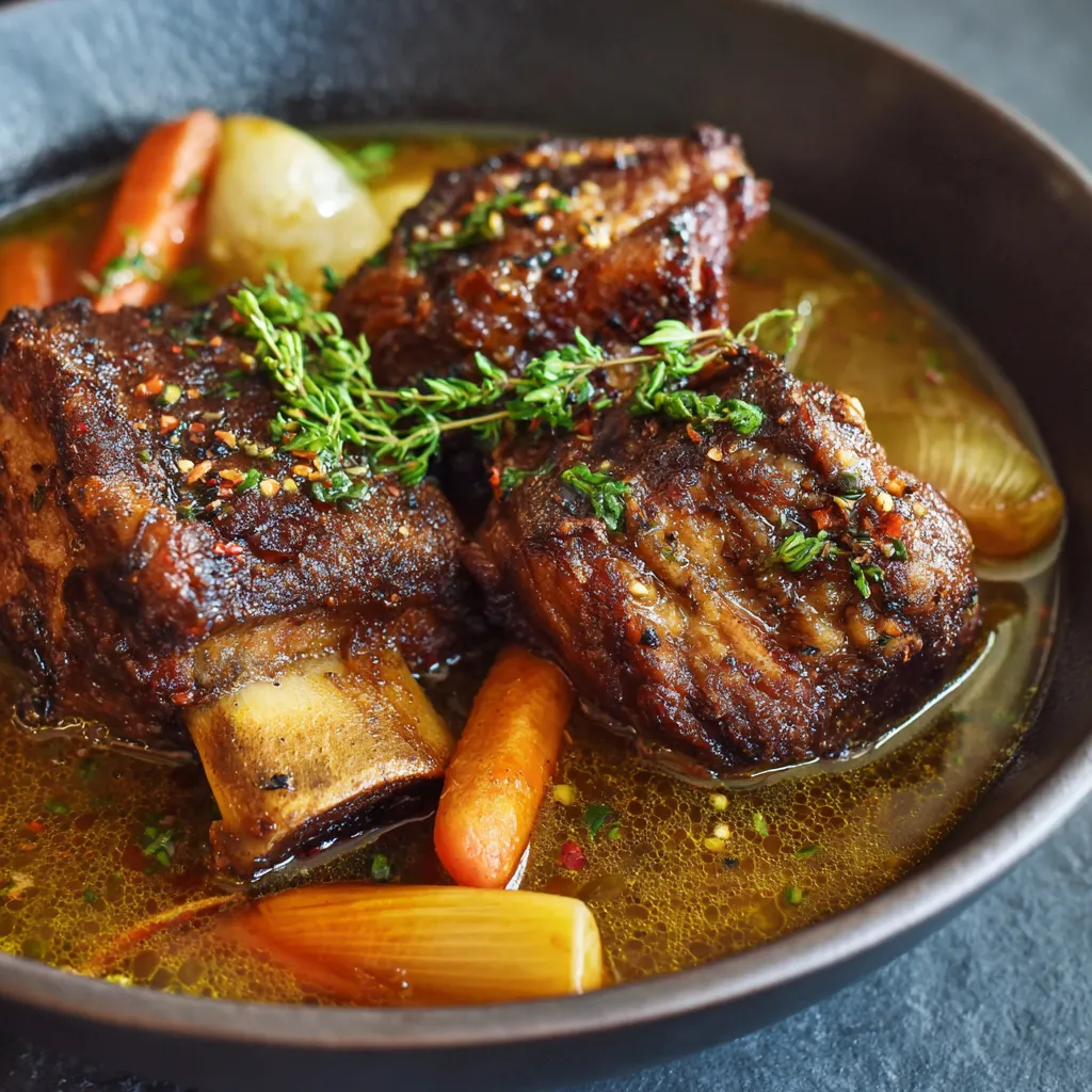 Slow-cooked simple beef ribs served tender and juicy with rich homemade sauce on a plate