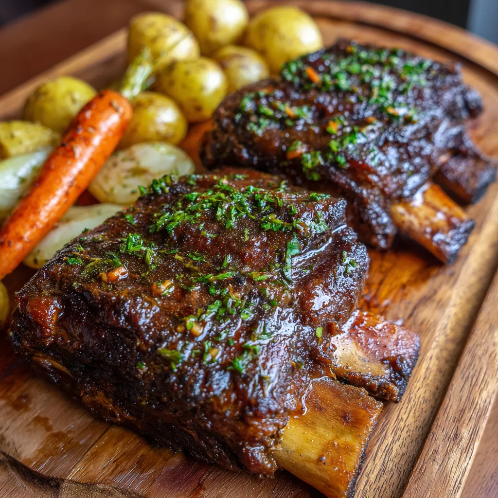 Simple Beef Ribs
Juicy homemade beef ribs glazed with rich sauce, served on a wooden platter with roasted vegetables, perfect beginner-friendly recipe.