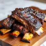Juicy homemade beef ribs glazed with rich sauce, served on a wooden platter with roasted vegetables, perfect beginner-friendly recipe.