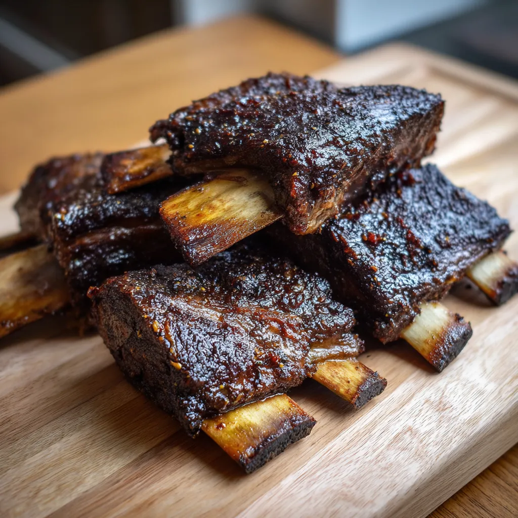 Simple Beef Ribs
Juicy homemade beef ribs glazed with rich sauce, served on a wooden platter with roasted vegetables, perfect beginner-friendly recipe.
