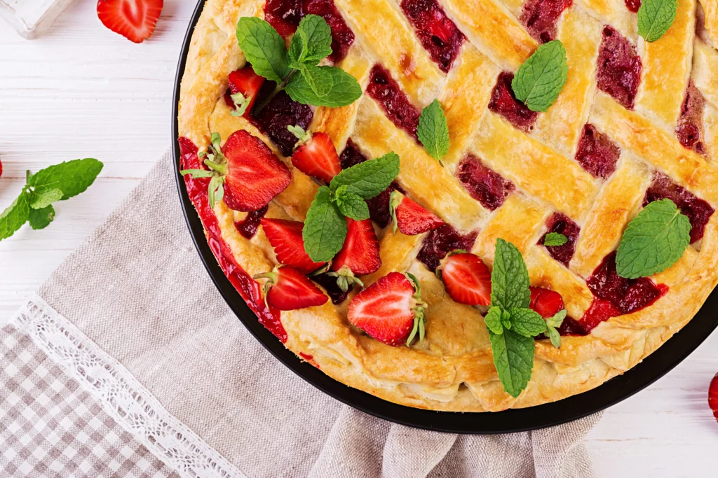 Fresh Strawberry Pie Recipe with juicy strawberries, glossy homemade glaze, and a flaky golden pie crust topped with whipped cream.