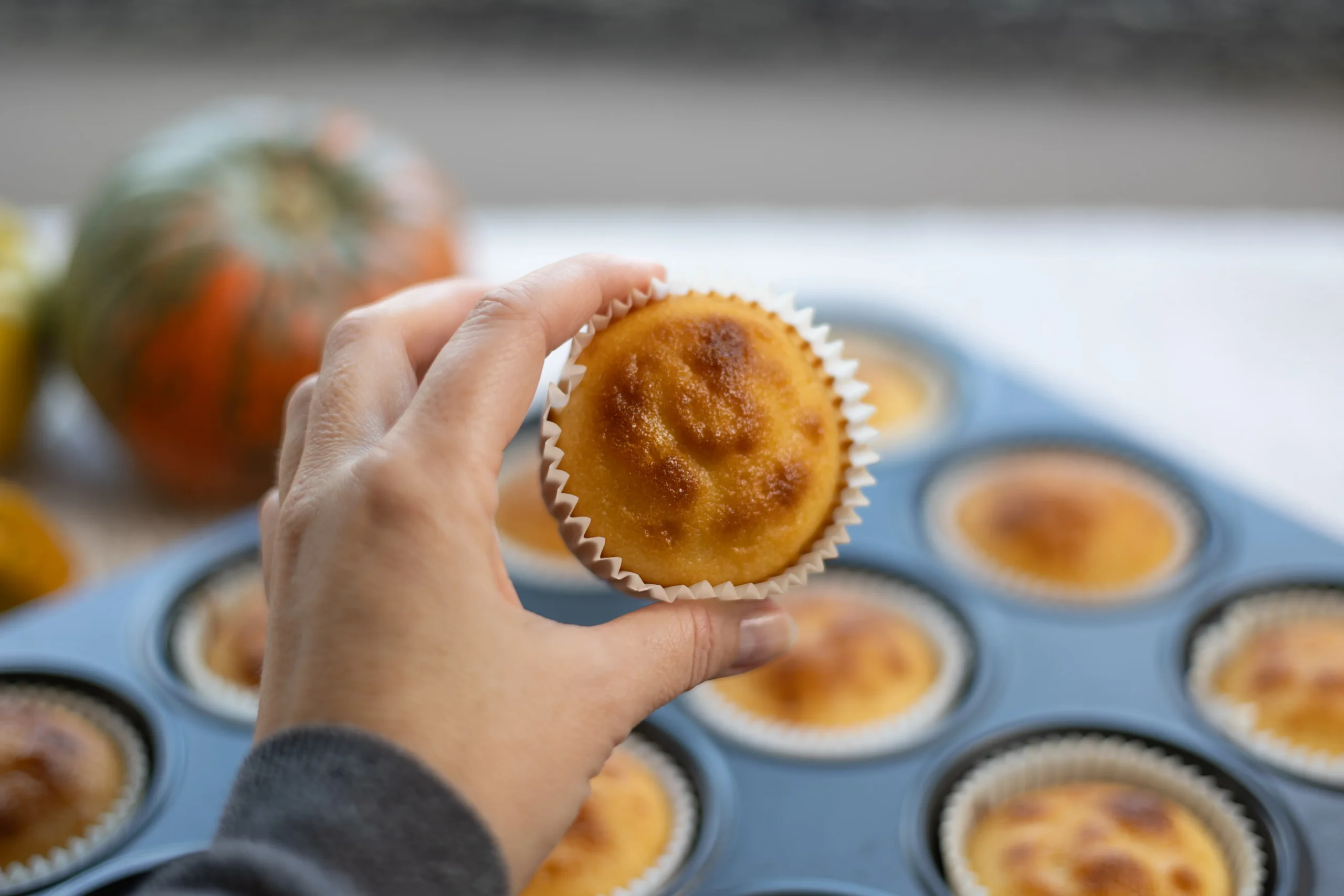 Moist homemade cottage cheese muffins served on a cooling rack with fresh blueberries, perfect for a high-protein breakfast.