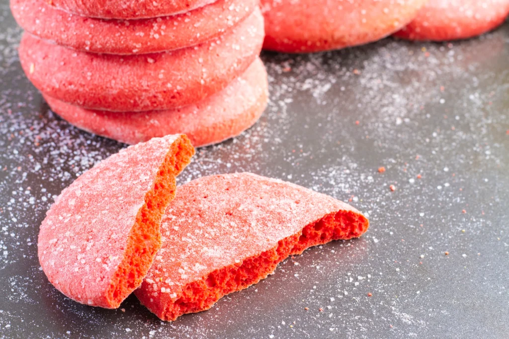 Freshly baked Strawberry Cake Mix Cookies made with just 3 ingredients, featuring soft chewy centers and lightly crisp edges on a cooling rack.