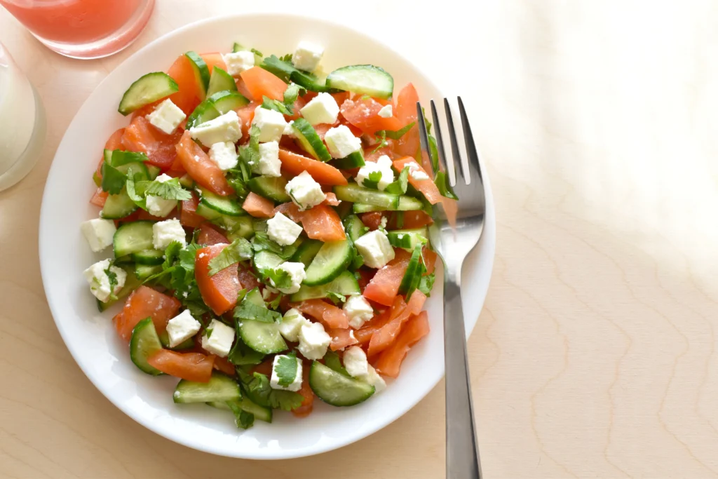 Cucumber Salad with Tomatoes, Feta, and Tangy Dressing