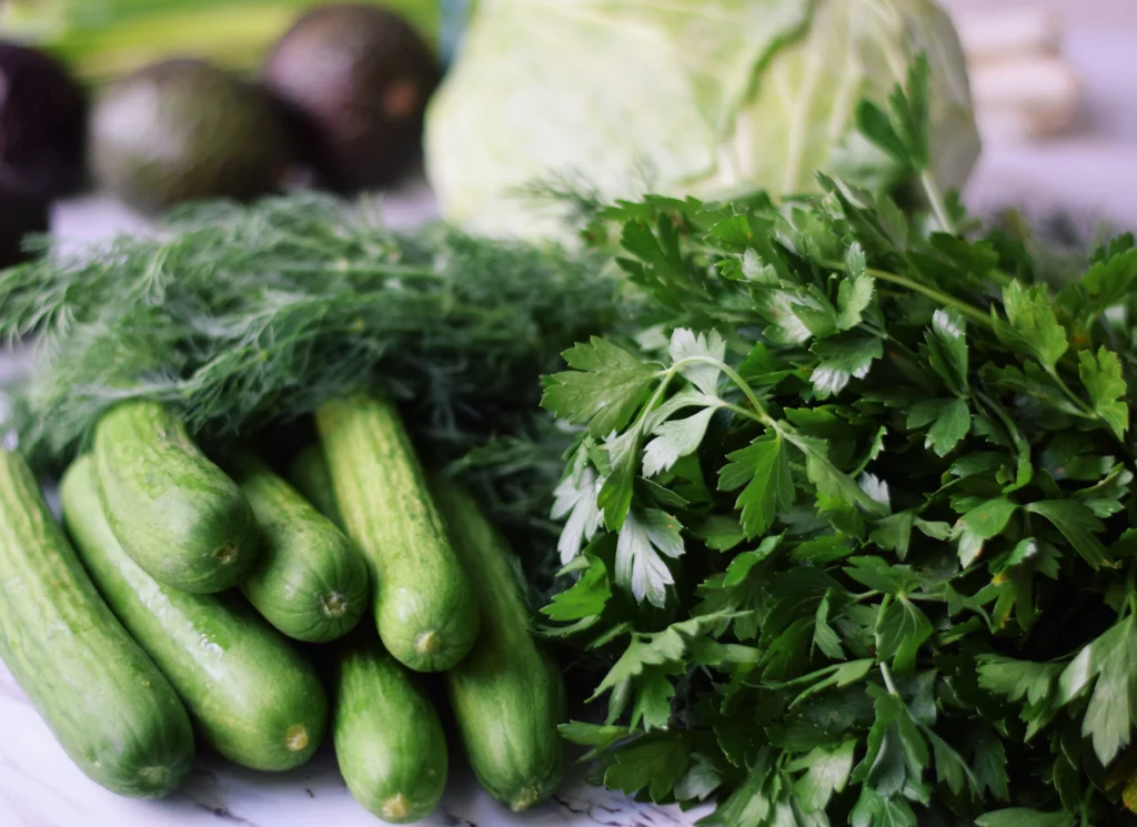 Green Goddess Salad with fresh greens, vegetables, and creamy dressing