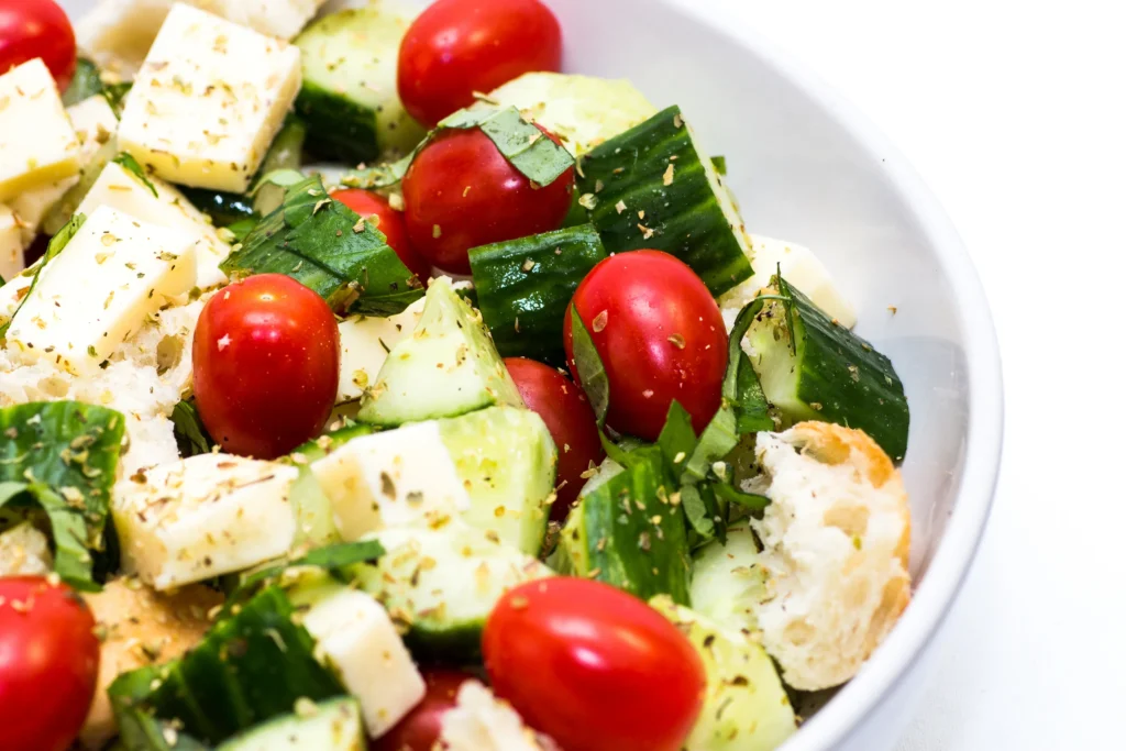 Cucumber Salad with Tomatoes, Feta, and Tangy Dressing