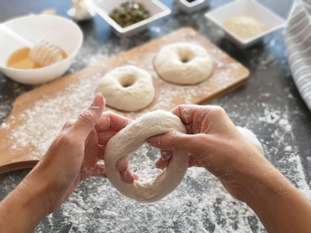 Freshly baked homemade bagels cooling on a wire rack with a golden-brown crust, highlighting the perfect texture and shape while illustrating common mistakes that can affect flavor and appearance.