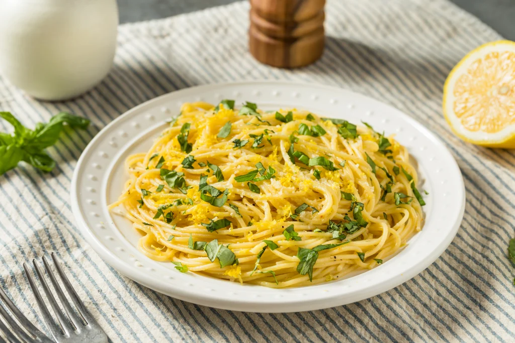 Lemon Garlic Pasta with Parmesan and fresh lemon