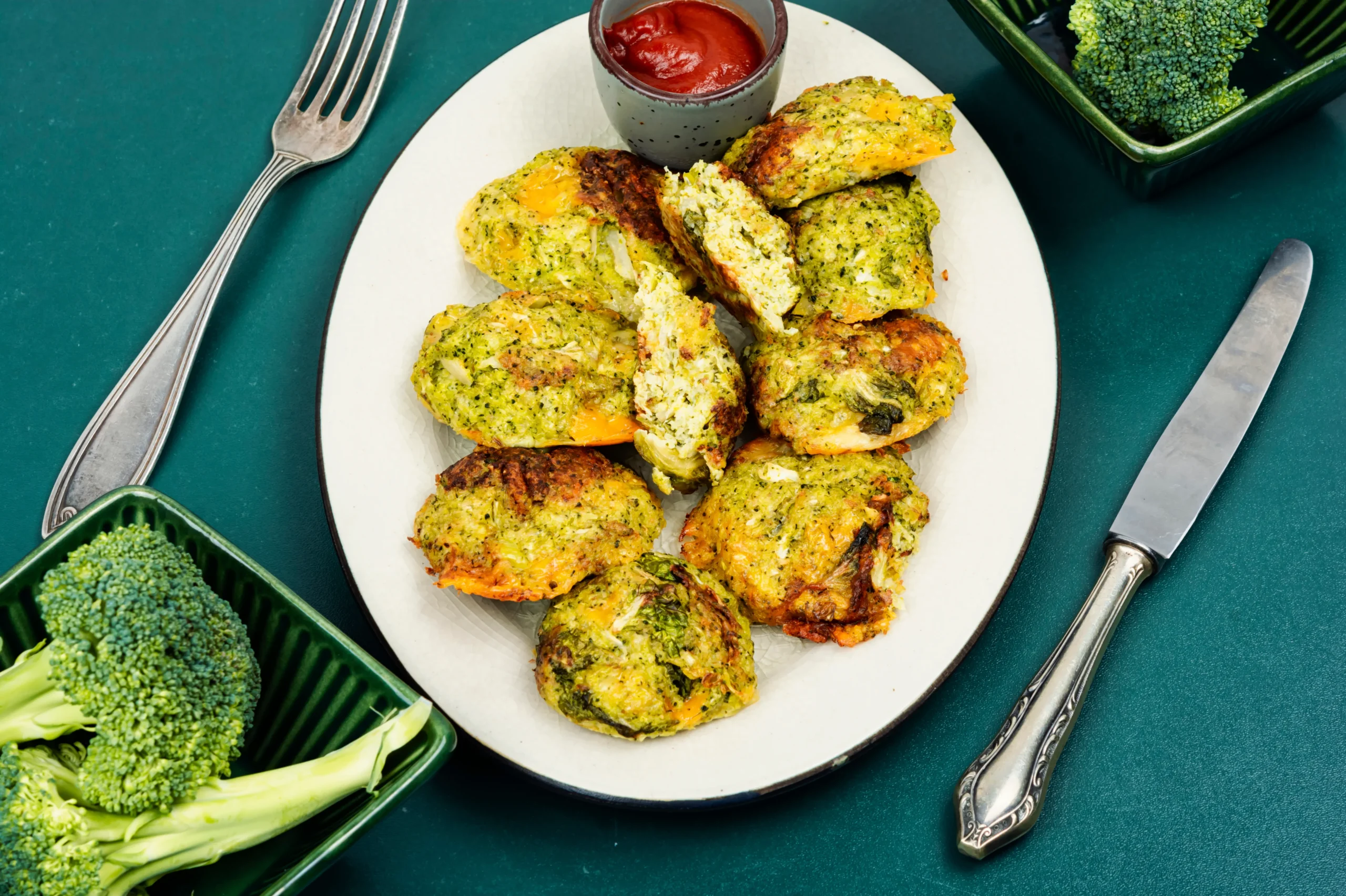 Cheesy baked broccoli bites with a golden, crispy cheese coating