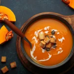 3-ingredient pumpkin soup served warm in a bowl